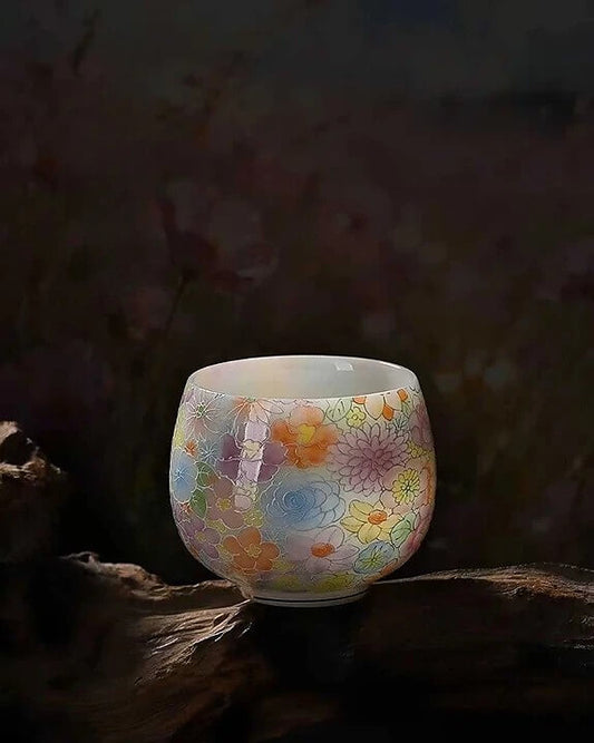 五彩满花茶杯