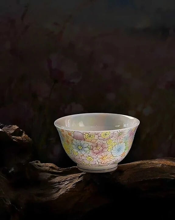 五彩满花茶杯