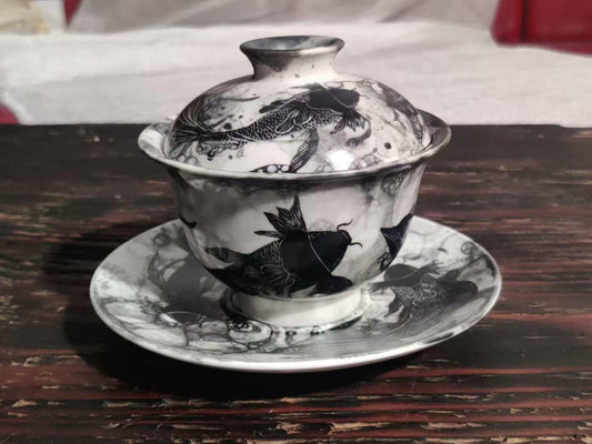 水墨金鱼茶具套装