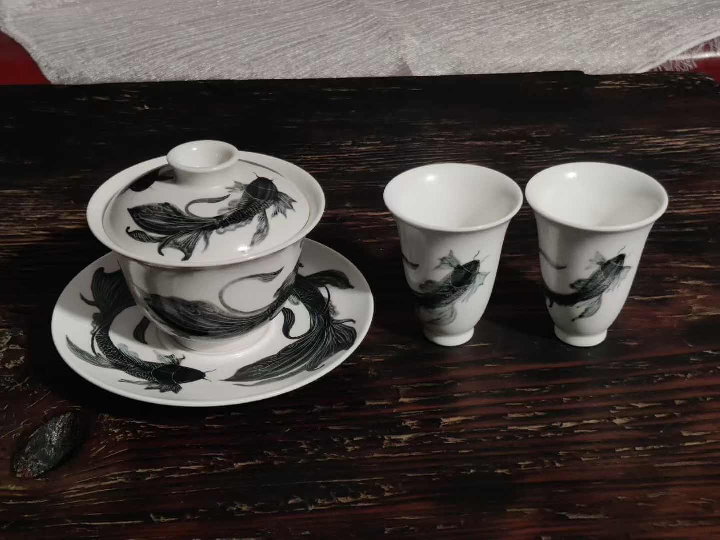 水墨金鱼茶具套装