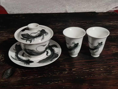 水墨金鱼茶具套装