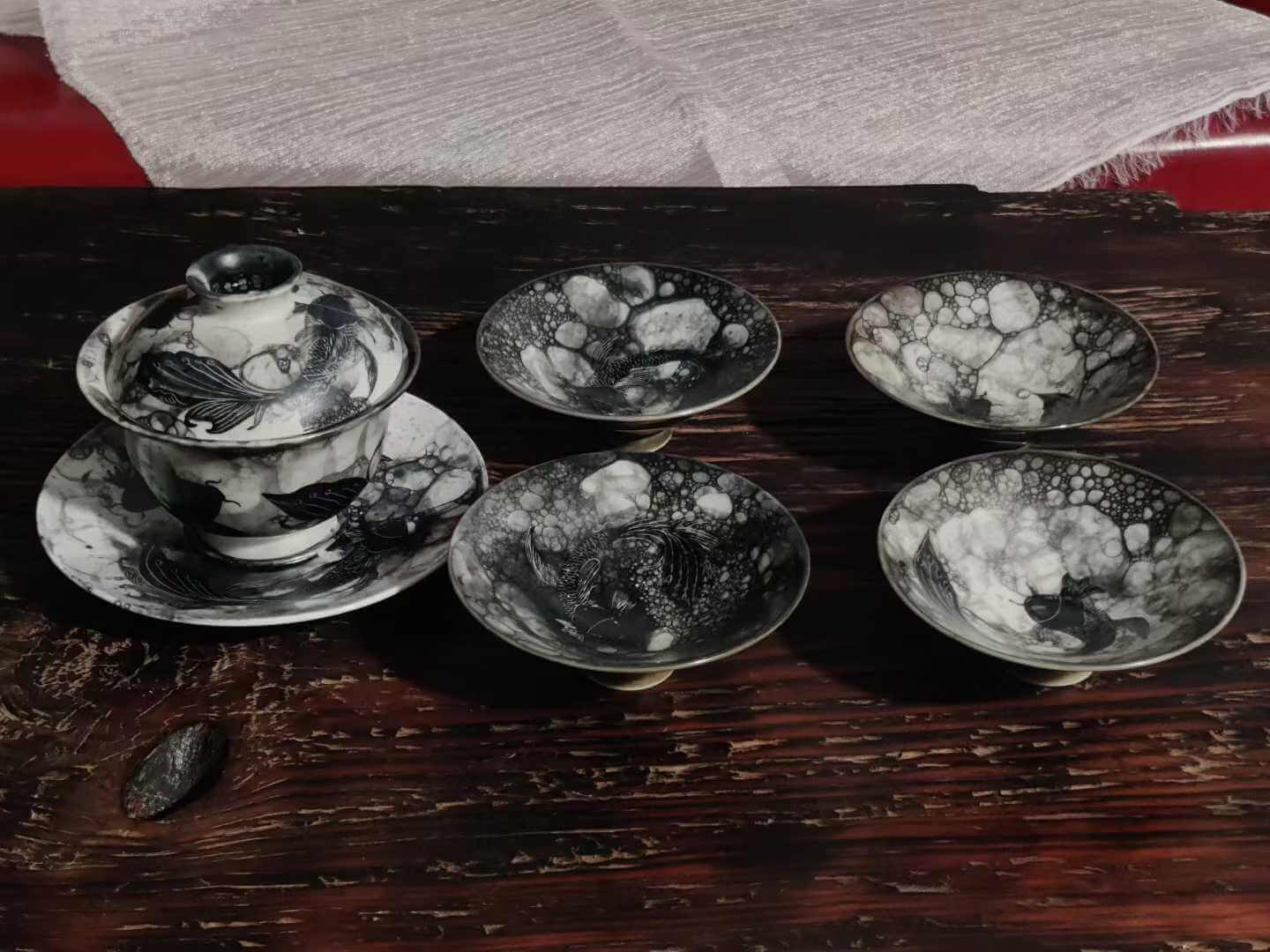 水墨金鱼茶具套装