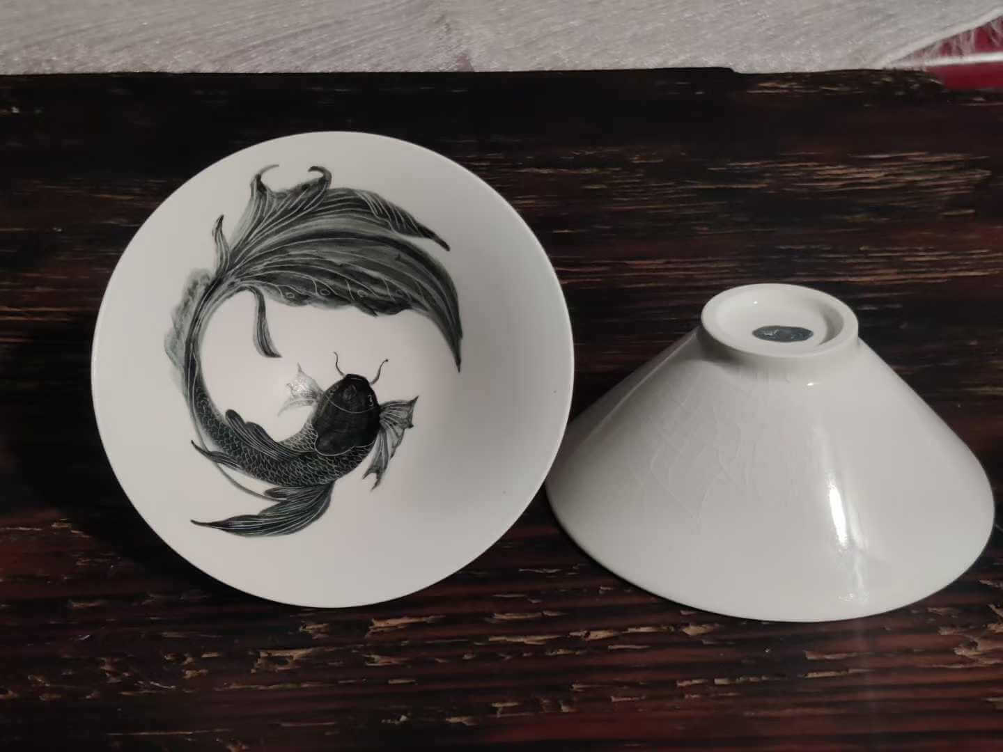 水墨金鱼茶具套装