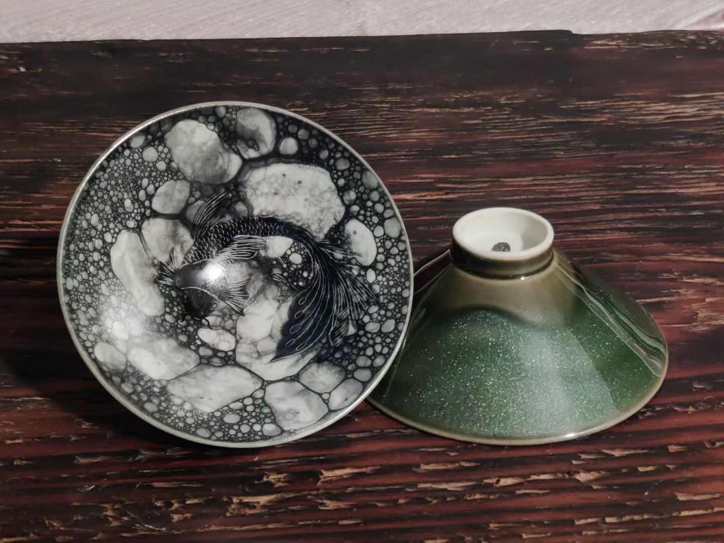 水墨金鱼茶具套装